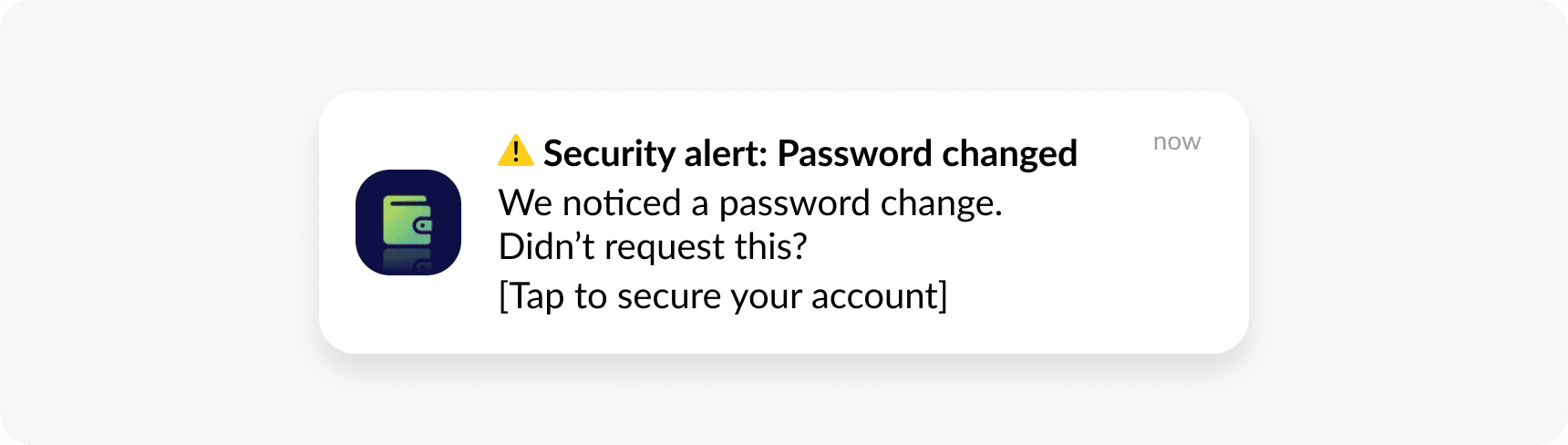 Account and security alert transactional push notification